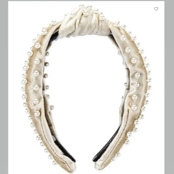 Lele Sadoughi Faux Pearl Beaded Velvet Knotted Headband Ivory NWT Lele Sadoughi Faux Pearl Beaded Velvet Knotted Headband  main image 2